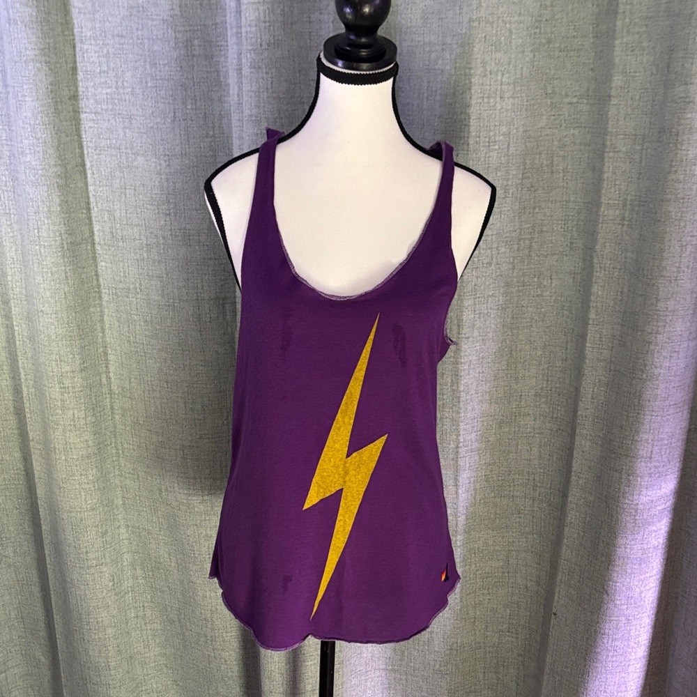 Aviator Nation XL Deep Purple Tank with Gold Lightning Bolt